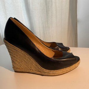 Wedge heel espadrille leather